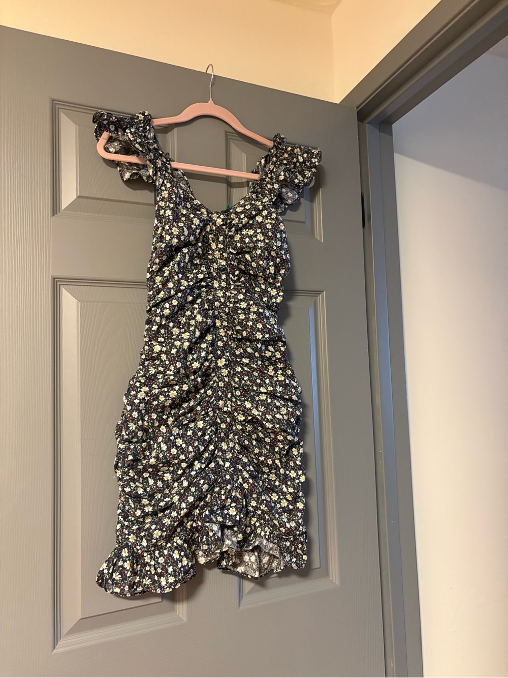 Dress Forum Navy Floral Ruffle Detail Dress
